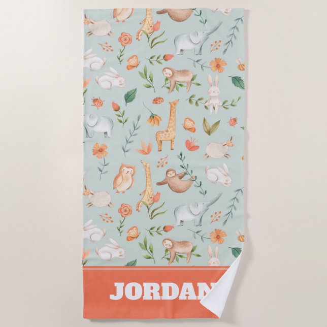 Toalha De Praia Padrão de Pastel de Bebê-Teal-Cute (Frente)