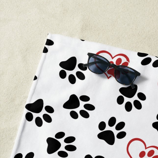 Toalha De Praia Padrão De Patas, Patas Negras, Patas Vermelhas, Co (In Situ)