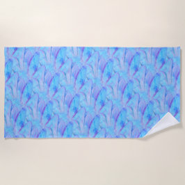 Toalha De Praia Padrão de Pétala de Flor Pintada em Azul Cerúleo C