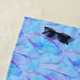 Toalha De Praia Padrão de Pétala de Flor Pintada em Azul Cerúleo C
