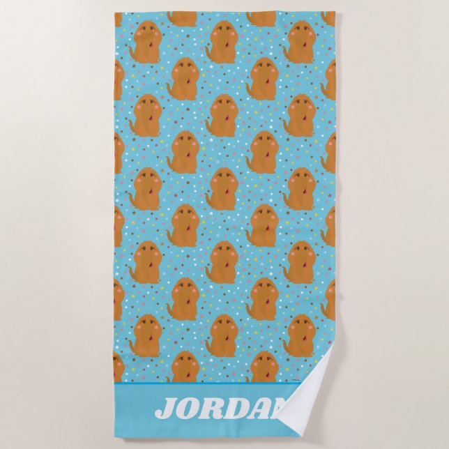 Toalha De Praia Padrão de Pontos e Estrelas Azuis do Snuffleupagus (Frente)