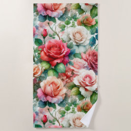 Toalha De Praia Padrão de Rosa Whimsical