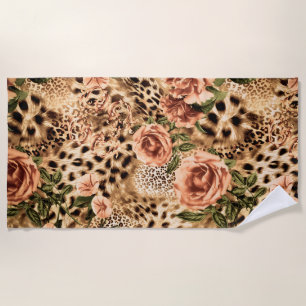Toalha De Praia Padrão de Rosas com textura de impressão Leopard