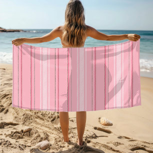 Toalha De Praia Padrão de Stripe Rosa Moderno Chic