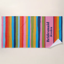 Toalha De Praia Padrão de Stripes Serradas Coloridas de Bridesmaid