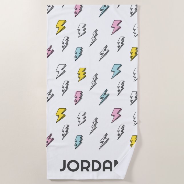 Toalha De Praia Padrão de trava de raio da porta branca (Frente)