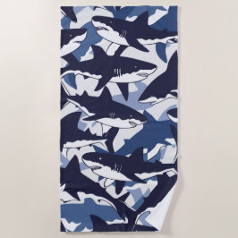Toalha De Praia Padrão de Tubarão – Design Oceano Azul