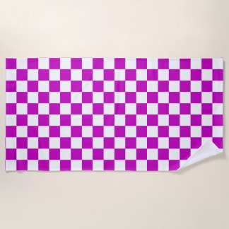 Toalha De Praia Padrão de Verificação Branco Roxo