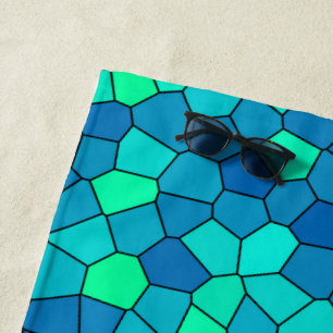 Toalha De Praia Padrão de Vidro Azul Ciano Verde Teal