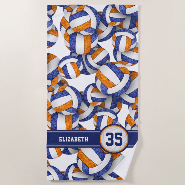 Toalha De Praia padrão de volichões de laranja azul feminino perso (Frente)