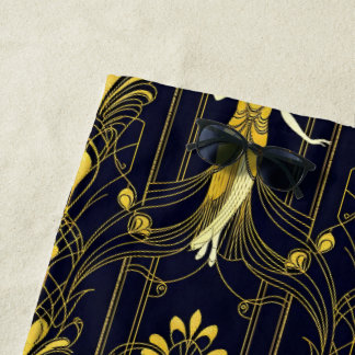 Toalha De Praia Padrão decorativo dourado e preto Gabsy