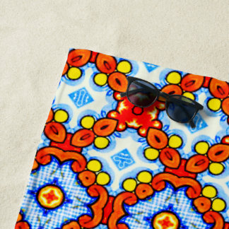 Toalha De Praia Padrão do azulejo retrorreflector laranja e azul
