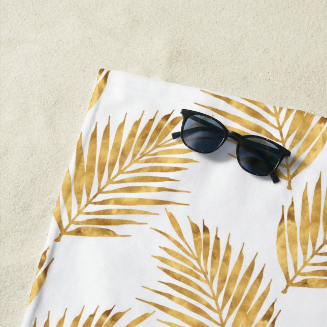 Toalha De Praia Padrão Dourado das bordas da palma da aquarela (In Situ)