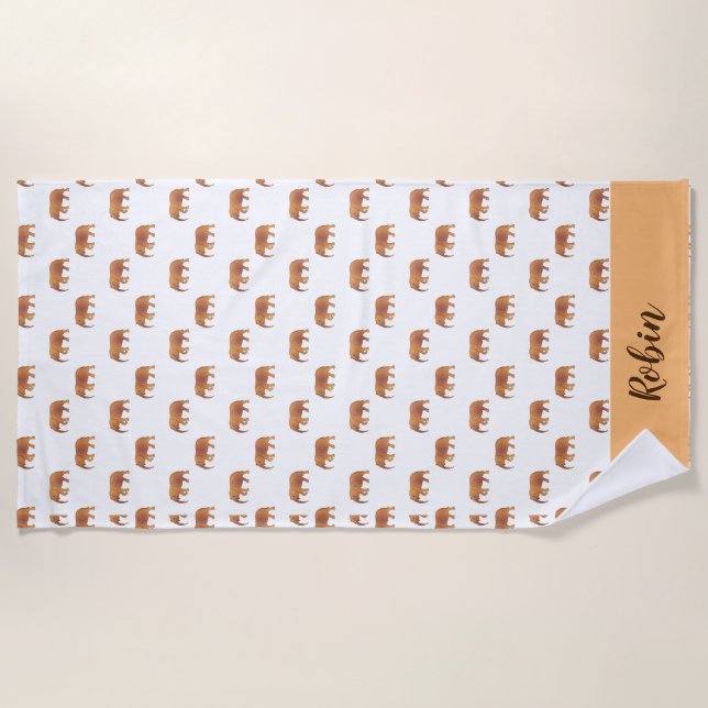 Toalha De Praia Padrão Dourado de Elefantes Rosa Pessoais (Frente)