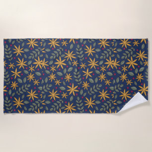 Toalha De Praia Padrão Floral Amarelo Elegante em Azul