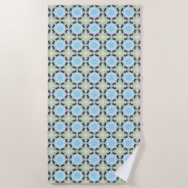 Toalha De Praia Padrão floral azul e creme decorativo