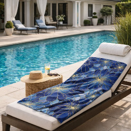 Toalha De Praia Padrão Floral Azul Moderno Dourado