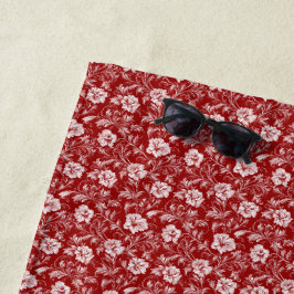 Toalha De Praia Padrão Floral Barroco Monocromático, Branco em Ver
