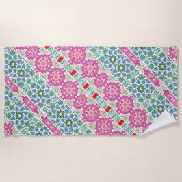 Toalha De Praia Padrão floral boêmico design de mosaico de aquarel