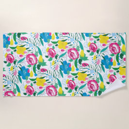 Toalha De Praia Padrão floral com buquê colorido.