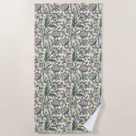 Toalha De Praia Padrão floral contínuo em azul, amarelo e branco