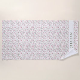 Toalha De Praia Padrão Floral de Coquette Girly | Nome Personaliza