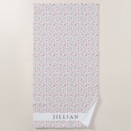 Toalha De Praia Padrão Floral de Coquette Girly | Nome Personaliza
