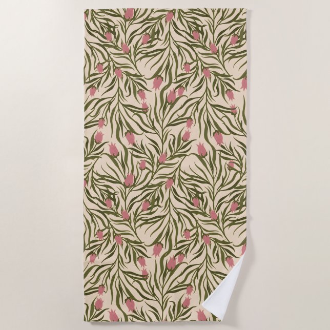 Toalha De Praia Padrão floral estilizado em forma de sino cor-de-r (Frente)