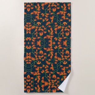 Toalha De Praia Padrão Floral Laranja Fluido