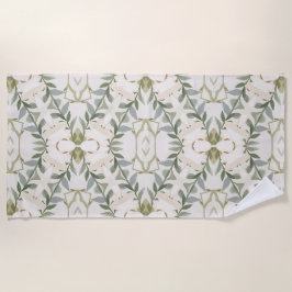 Toalha De Praia Padrão Floral Neutro Elegante