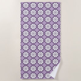 Toalha De Praia Padrão floral roxo e branco
