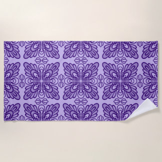Toalha De Praia Padrão Floral Roxo Geométrico Elegante