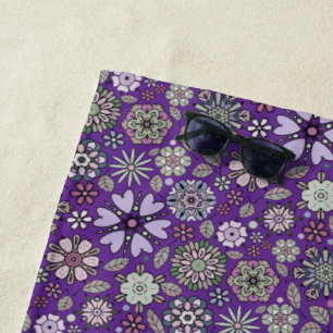 Toalha De Praia Padrão Floral Sem Costura Rosa Roxo Pastel Retro