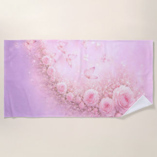 Toalha De Praia Padrão Floral Suave – Rosas Rosa Suave com