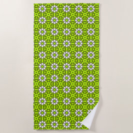 Toalha De Praia Padrão floral verde brilhante e branco