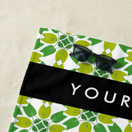 Toalha De Praia Padrão Folha, Folhas Verdes, Seu Nome