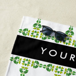 Toalha De Praia Padrão Folha, Folhas Verdes, Seu Nome