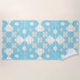 Toalha De Praia Padrão Geométrico Azul e Branco