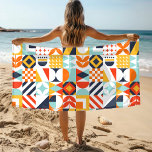 Toalha De Praia Padrão Geométrico Colorido<br><div class="desc">Este design retrovisor apresenta um padrão colorido de formas geométricas. #moderno #na moda #elegométrico #geométrico #retrô #prelo #prá #praias #beachtowels #esportes #natação #natação #afora</div>