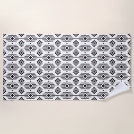 Toalha De Praia Padrão geométrico étnico ikat preto e branco
