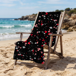 Toalha De Praia Padrão Geométrico Moderno de Terrazzo Preto Vermel