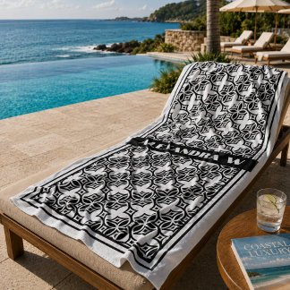 Toalha De Praia Padrão Geométrico Preto e Branco Resort Personaliz