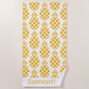 Toalha De Praia Padrão Geométrico Yellow Pineapple Personalizado