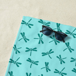 Toalha De Praia Padrão Japonês de Dragonfly, Turquesa e Aqua