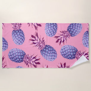 Toalha De Praia Padrão Lilac e Pineanases Rosa