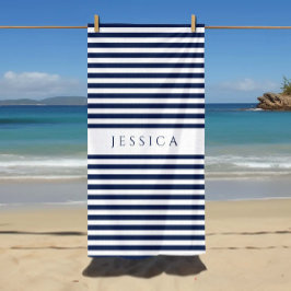 Toalha De Praia Padrão Listrado Azul Marinho Moderno Personalizado