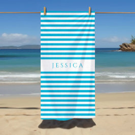 Toalha De Praia Padrão Listrado Azul Moderno Personalizado