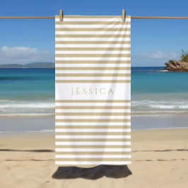 Toalha De Praia Padrão Listrado Bege Moderno Personalizado