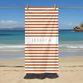 Toalha De Praia Padrão Listrado Laranja Moderno Personalizado