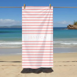 Toalha De Praia Padrão Listrado Rosa Moderno Personalizado